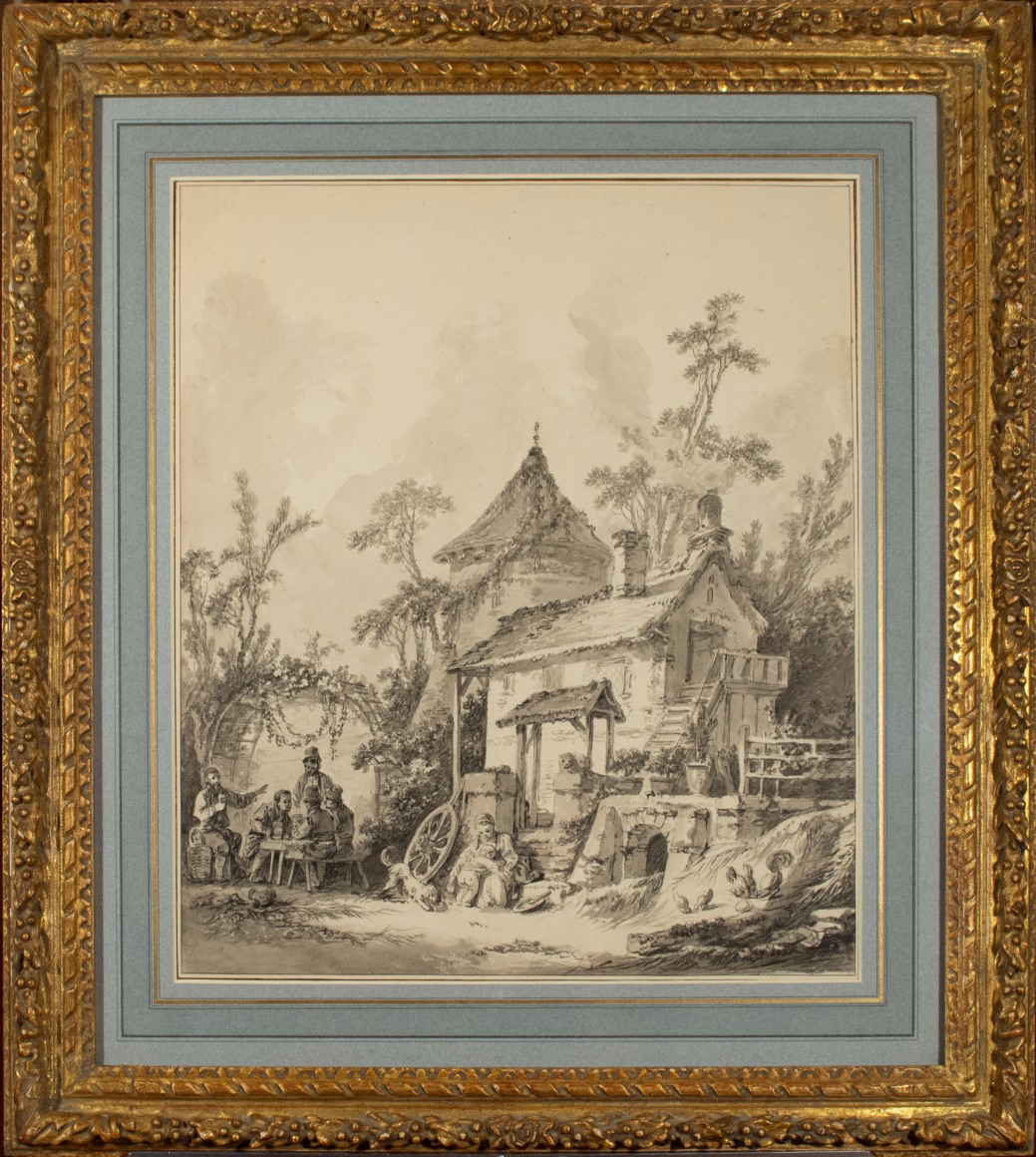 A Rustic Country Scene,&nbsp;Black chalk and gray wash on paper, 419 x 368 mm.&nbsp;&nbsp;