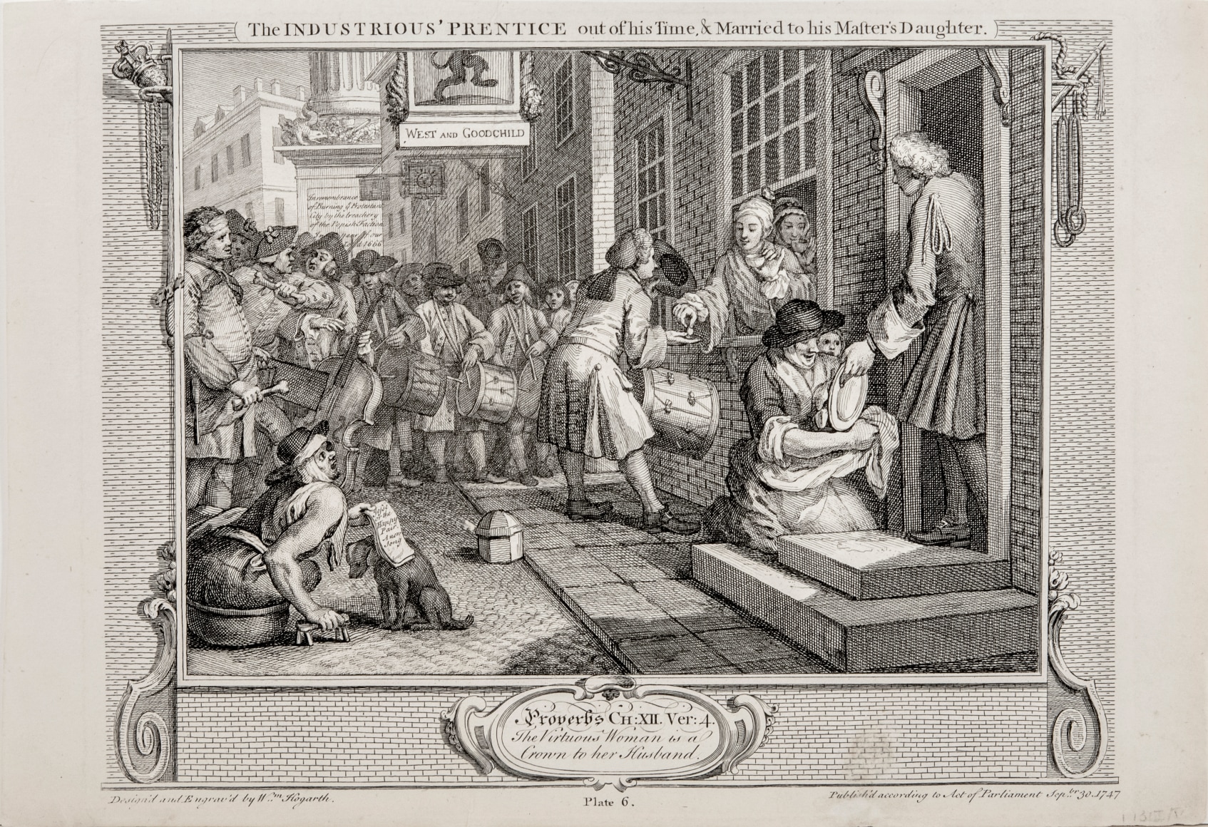 William Hogarth  The Industrious &lsquo;Prentice out of his Time, &amp; Married to his Master&rsquo;s Daughter, pl. 6 from the complete set of twelve