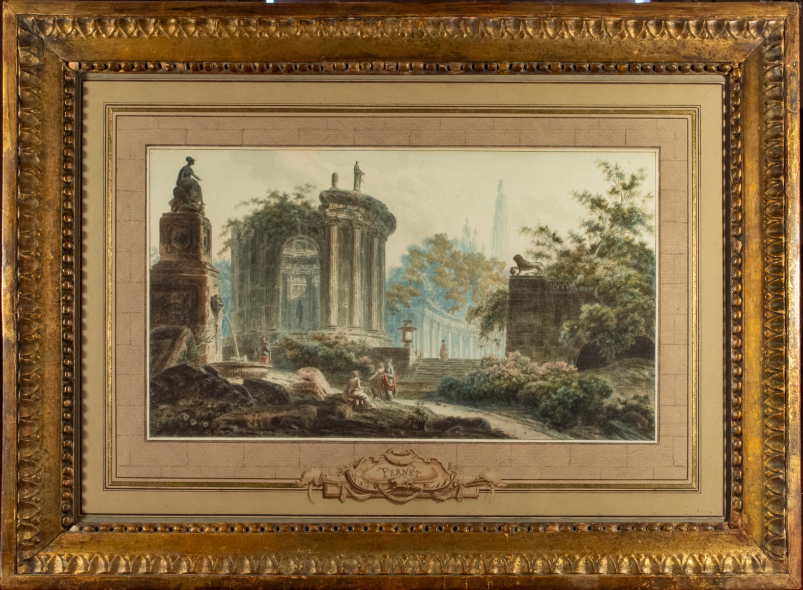 Temples et Monuments (a pair), watercolor on paper,&nbsp;232 x 410 mm.