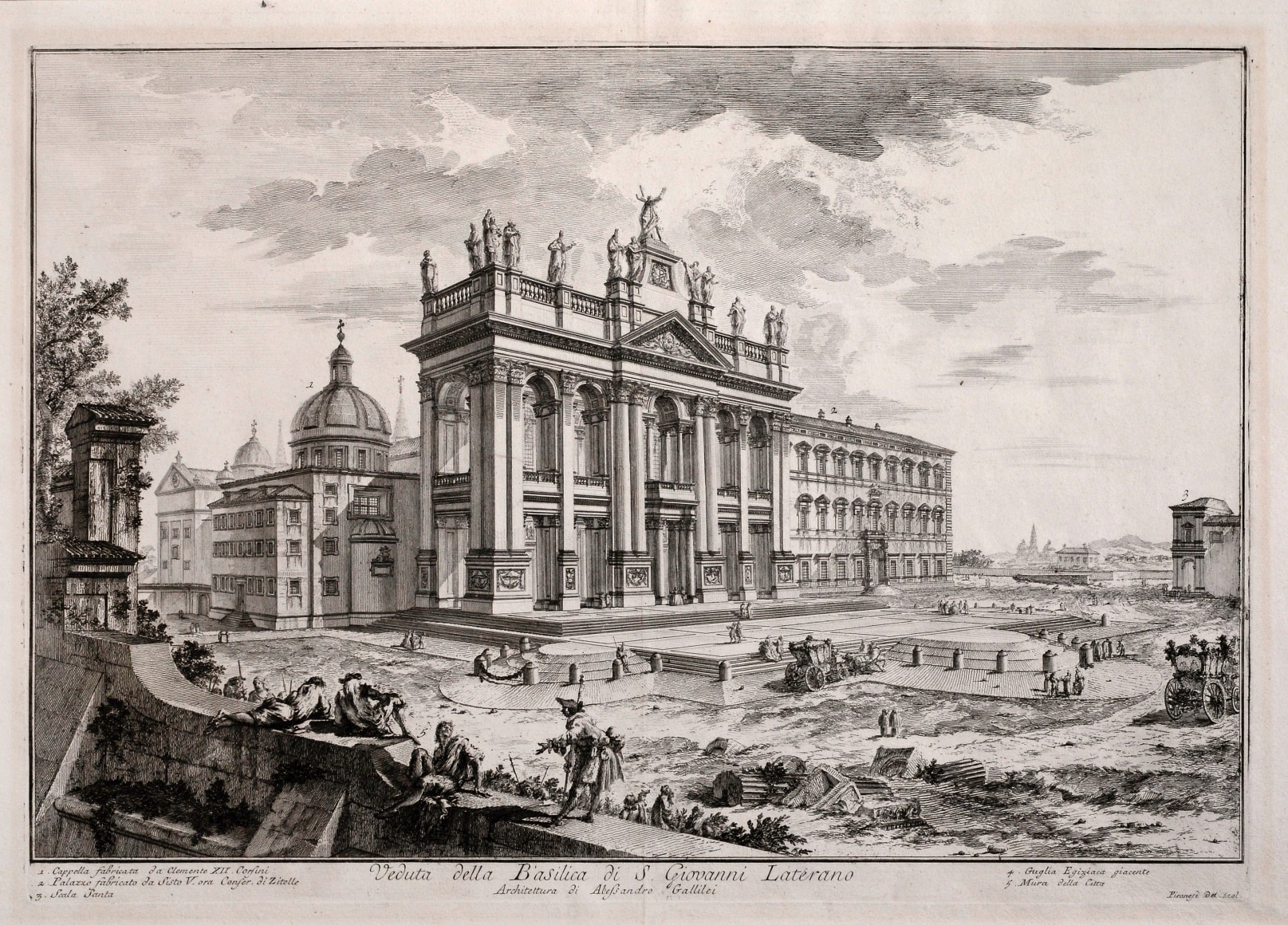 Giovanni Battista&nbsp;Piranesi, Veduta della Basilica di S. Giovanni Laterano; St. Giovanni in Laterano, main fa&ccedil;ade, with palace and Scala Santa on the right, 1749