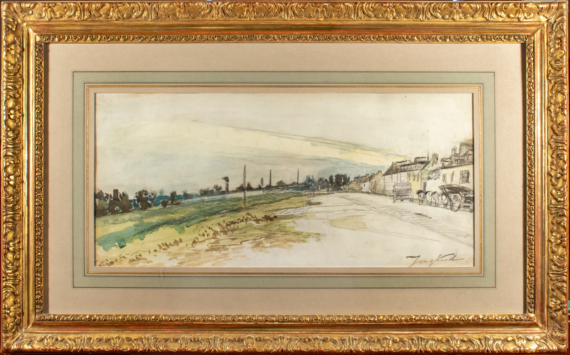 Paysage et Route, 19th century, watercolor and pencil,&nbsp;229 x 483 mm.&nbsp;&nbsp;