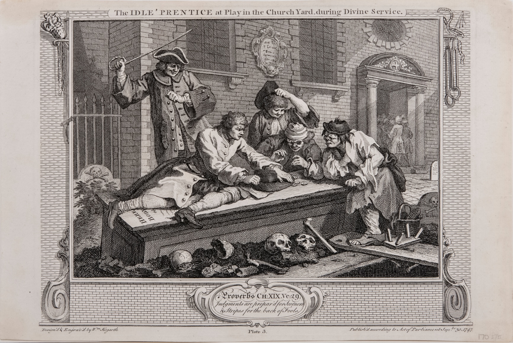 William Hogarth  The Idle &lsquo;Prentice at Play in the Church Yard during Divine Service, pl. 3 from the complete set of twelve