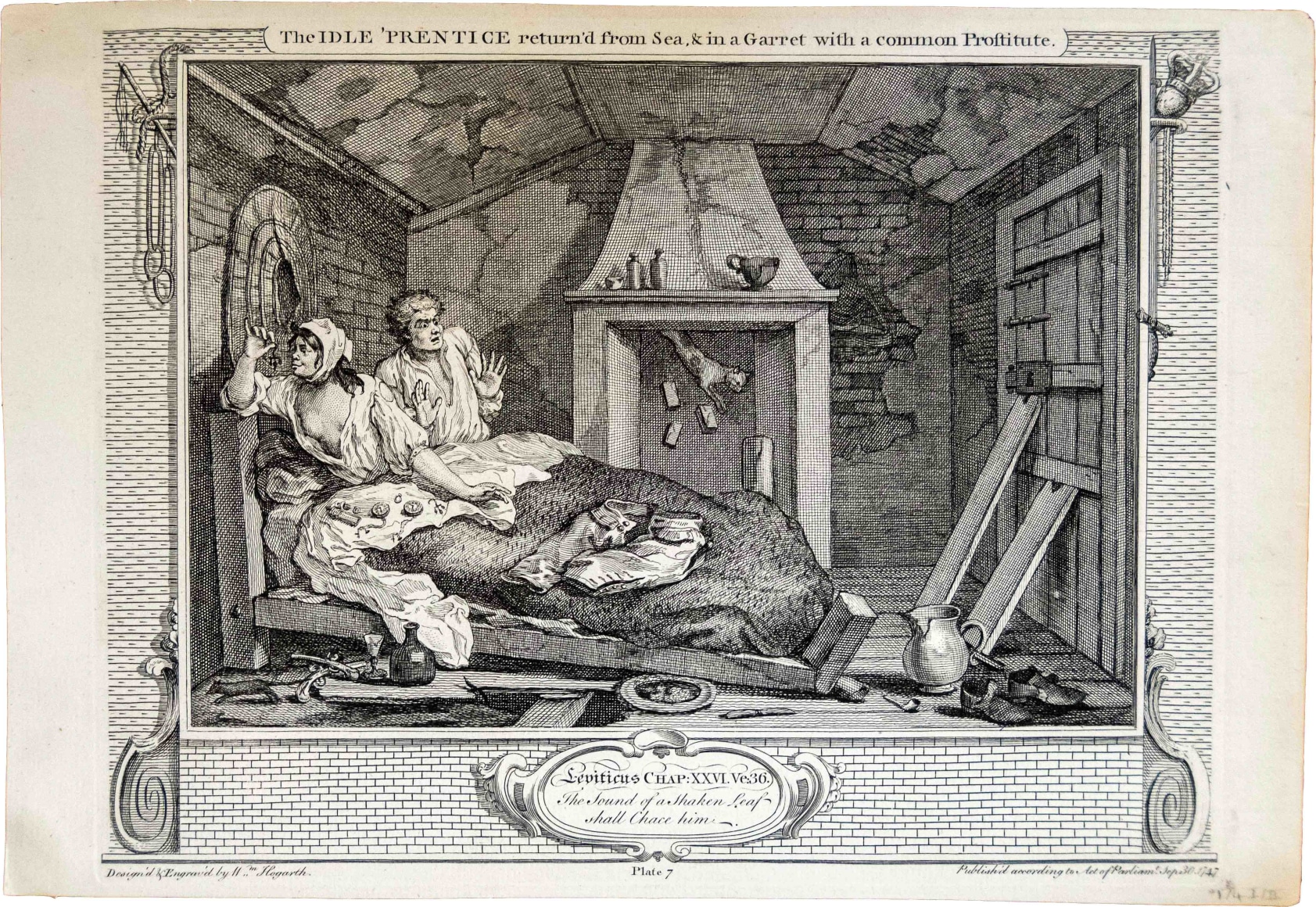 William Hogarth, The Idle &lsquo;Prentice return&rsquo;d from Sea, and in a Garret with a Common Prostitute