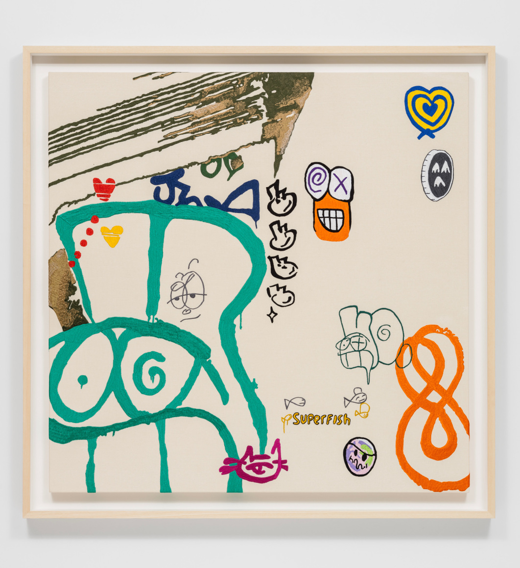 Young In Hong, Easton, Bristol I, 2025., Viscos rayon thread, acrylic paint, cotton, 115 x 115 cm.