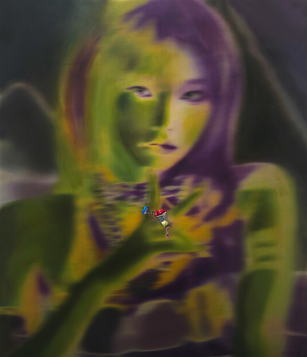 Cody choi, The Girl #12.32, 2025., Oil, Ink, Print on Artificial Marble, 70 x 60cm.