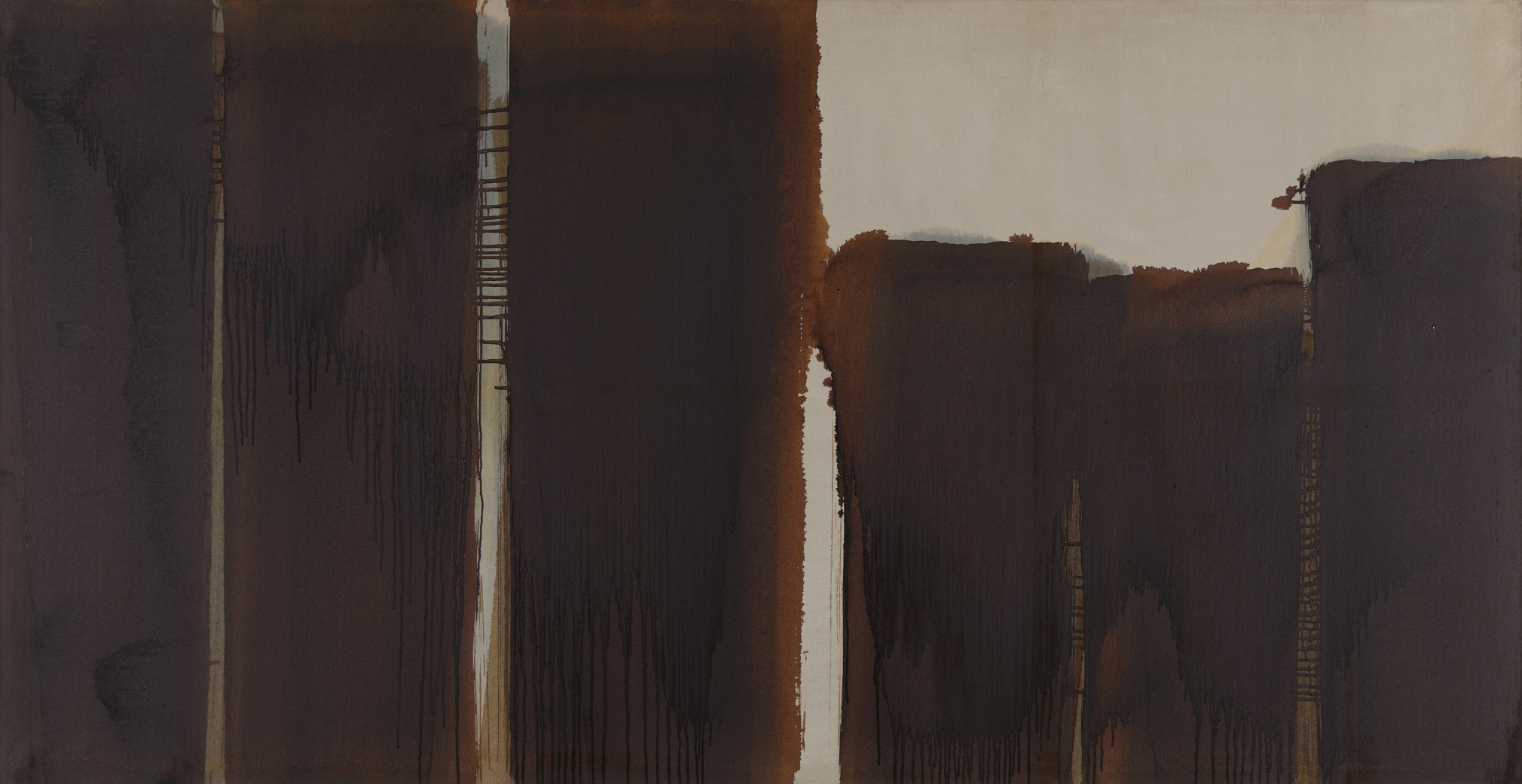 Yun Hyong-keun. Burnt Umber & Ultramarine, 1987 - 1989, Oil on linen, 120.3 x 232.5 cm. Courtesy of PKM Gallery.