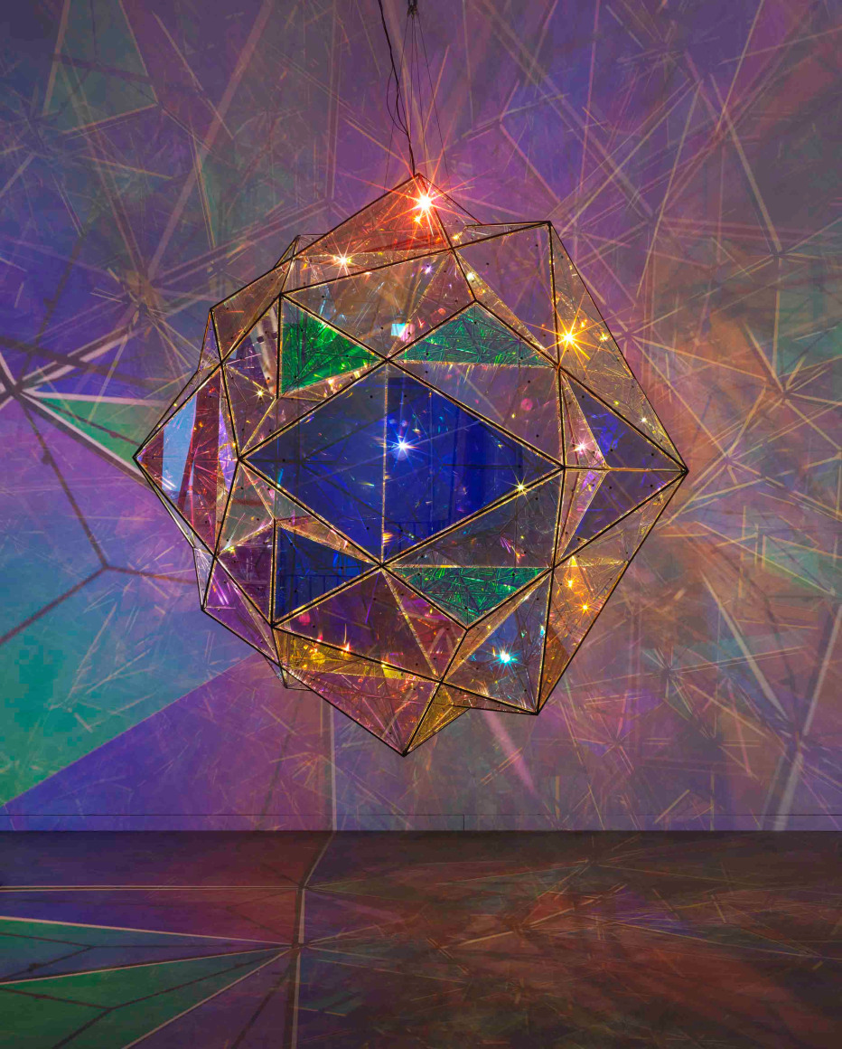 Olafur Eliasson, The exploration of the center of the sun, 2017. Stainless steel, colour-effect filter glass (blue,