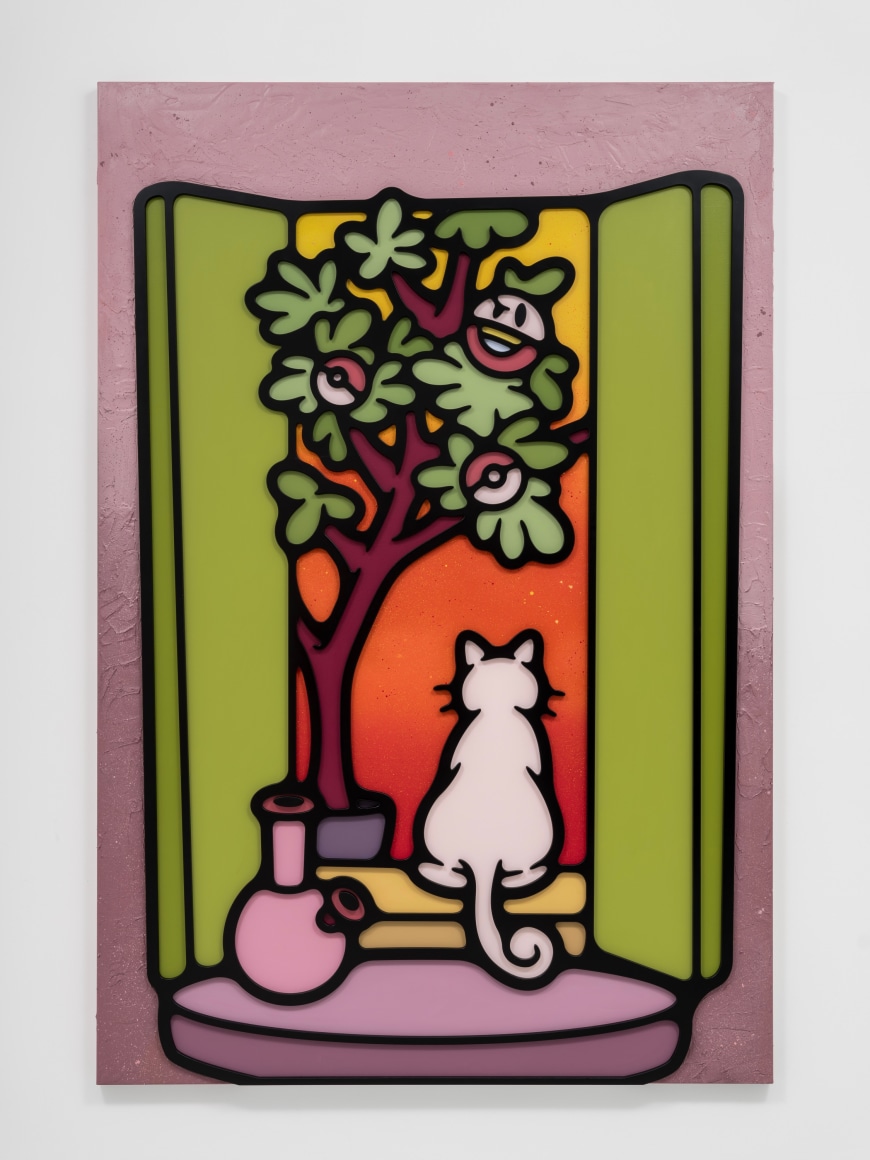 SAMBYPEN, House View, 2025., Mixed media on wood and canvas, 195 x 130 cm.