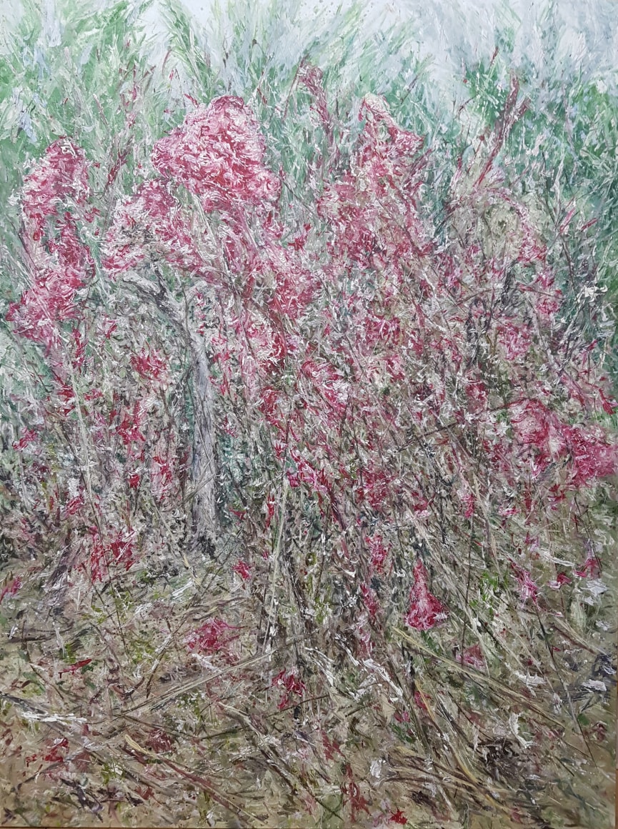 Kim Jiwon. 맨드라미 Mendrami, 2017, oil on linen, 259 x 194 cm. Courtesy of the artist &amp;amp; PKM Gallery.