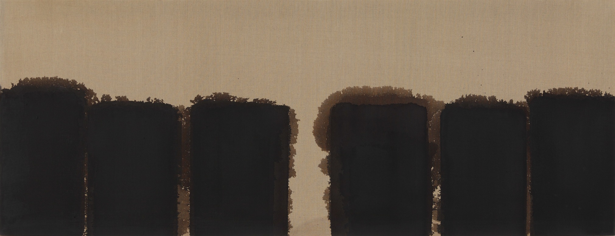 Yun Hyong-keun. Burnt Umber & Ultramarine '91-#86, 1991, Oil on linen, 80 x 208 cm. Courtesy of PKM Gallery.