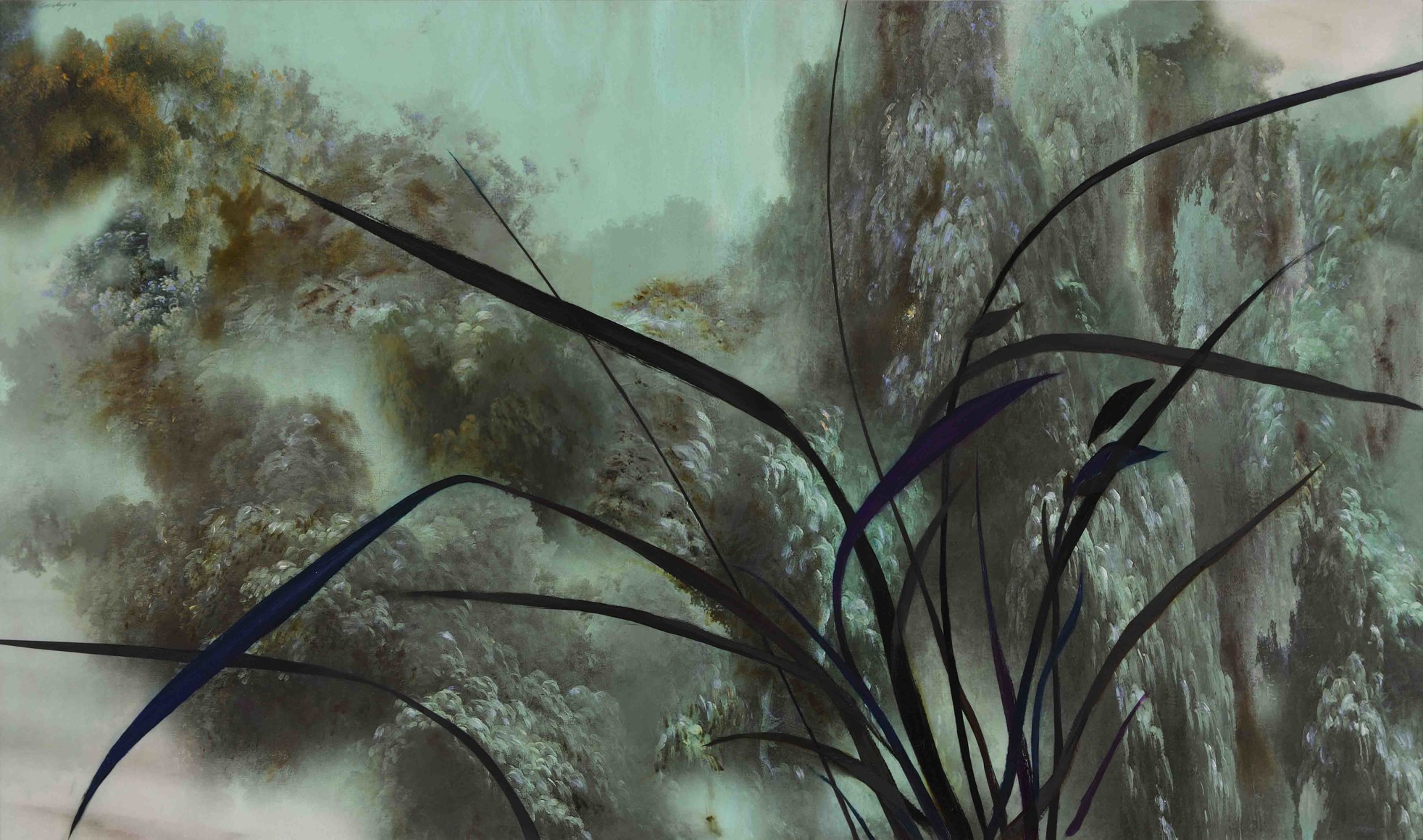 Cody Choi, Noblesse Hybridige #1981C, 2019. Oil, cashew paint, digital print on artificial marble, 89.7 x 152.5 cm., Courtesy of the artist & PKM Gallery. 