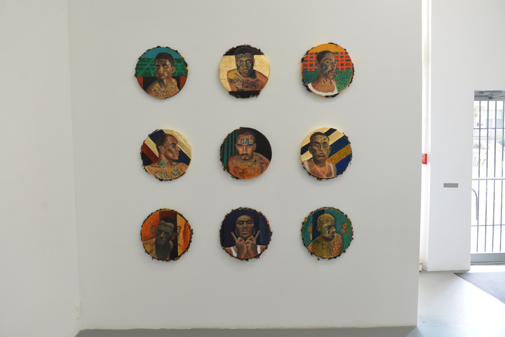 ERICK ANTONIO BENITEZ La Mara 2014, oil and sand on wood, 16 inches. Installation view: CONNERSMITH.