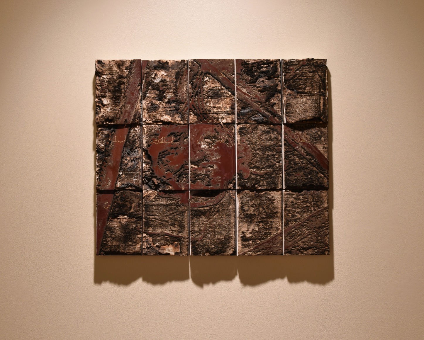 ZAC BENSON  God is Greater  2016, 15 Bibles (Arabic, Smith, and Van Dyke Translation 1865), 15 x 18 x 3 inches