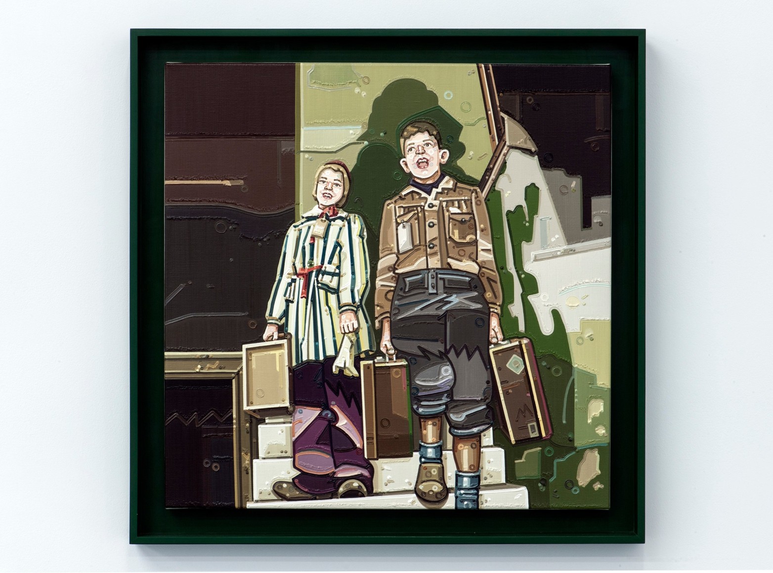 JULIE ROBERTS The Kinder Transport / Safe at Last 2013, oil on linen, 24 x 24 inches. In custom artist designed frame, 27.75 x 27.75 inches