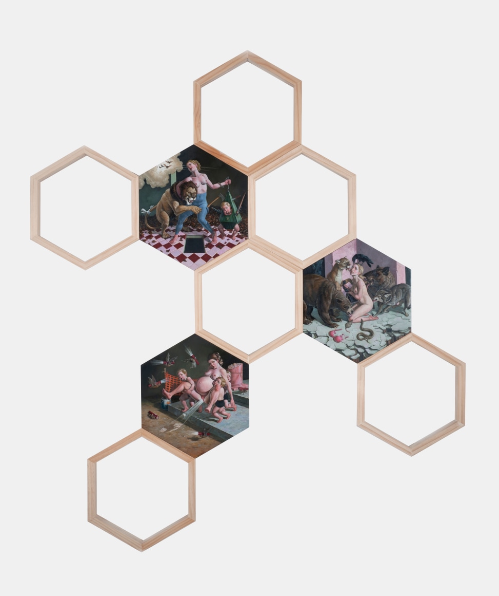 ERIK THOR SANDBERG  Hope Courage Fortitude  2017, oil on wood panel, 53 x 44 inches.