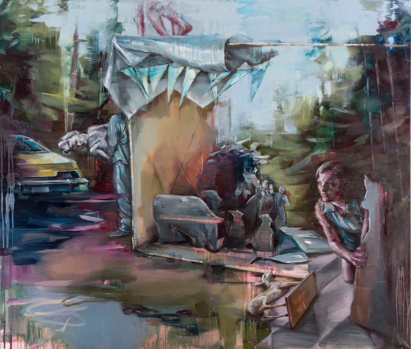 JUSTINE OTTO  Programmbeobachter  2015, oil on linen, 67 x 79 inches.