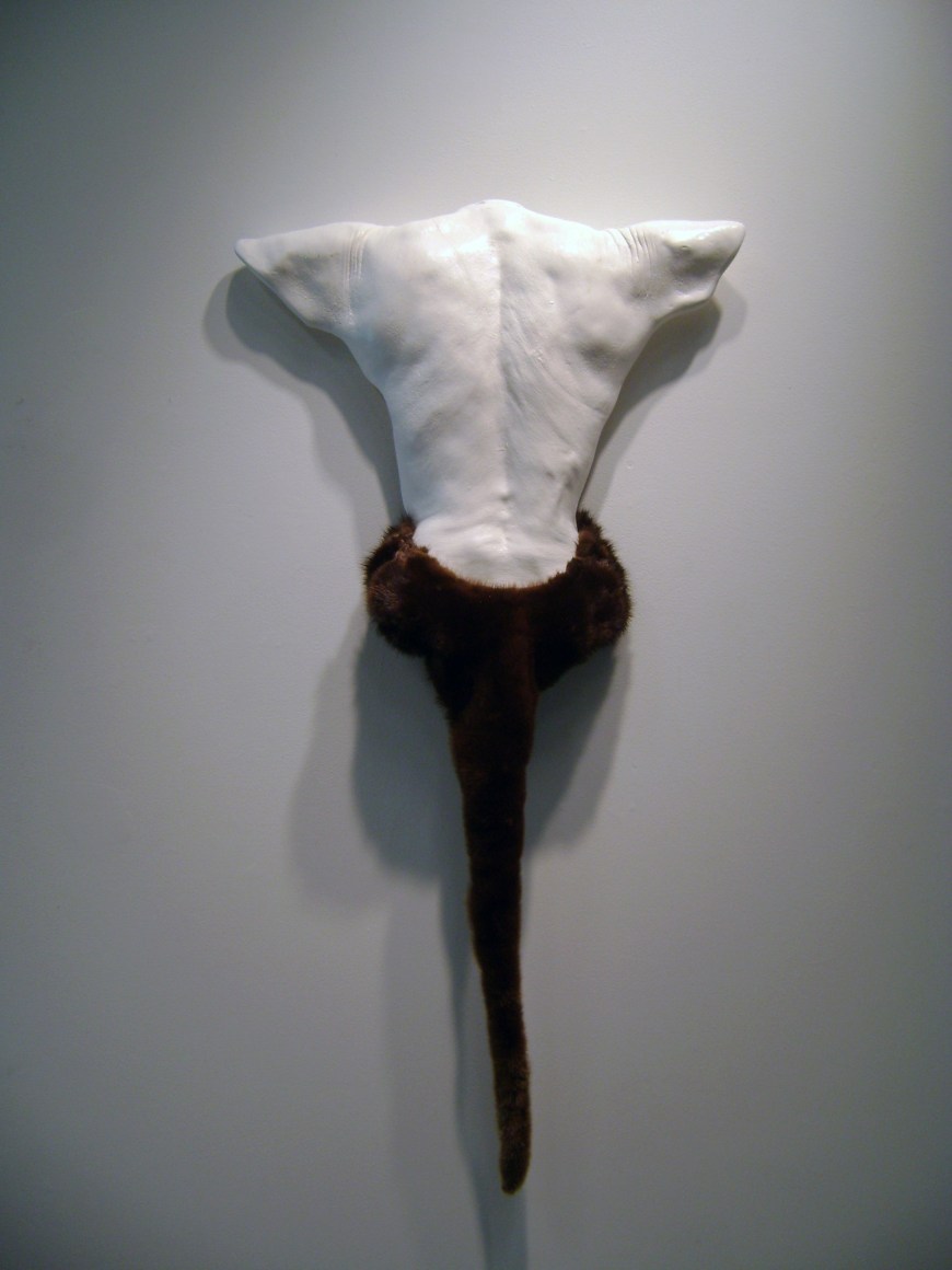CECI COLE McINTURFF Interbeing 2012, hydrocal body cast, otter and mink fur, 47 x 24 x 3 inches.