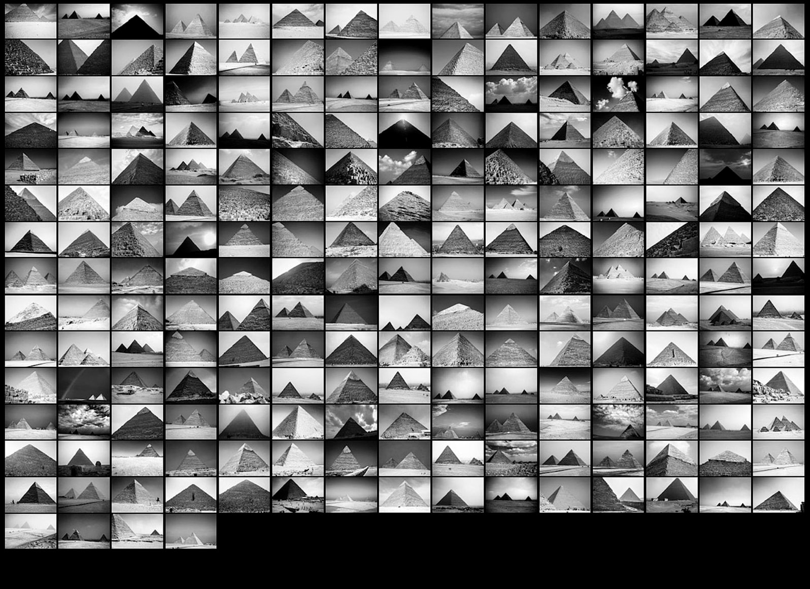 JOAN OH Through Their Eyes: The Pyramids of Giza 2013, adhesive fabric print and wall text, 84 x 120 inches