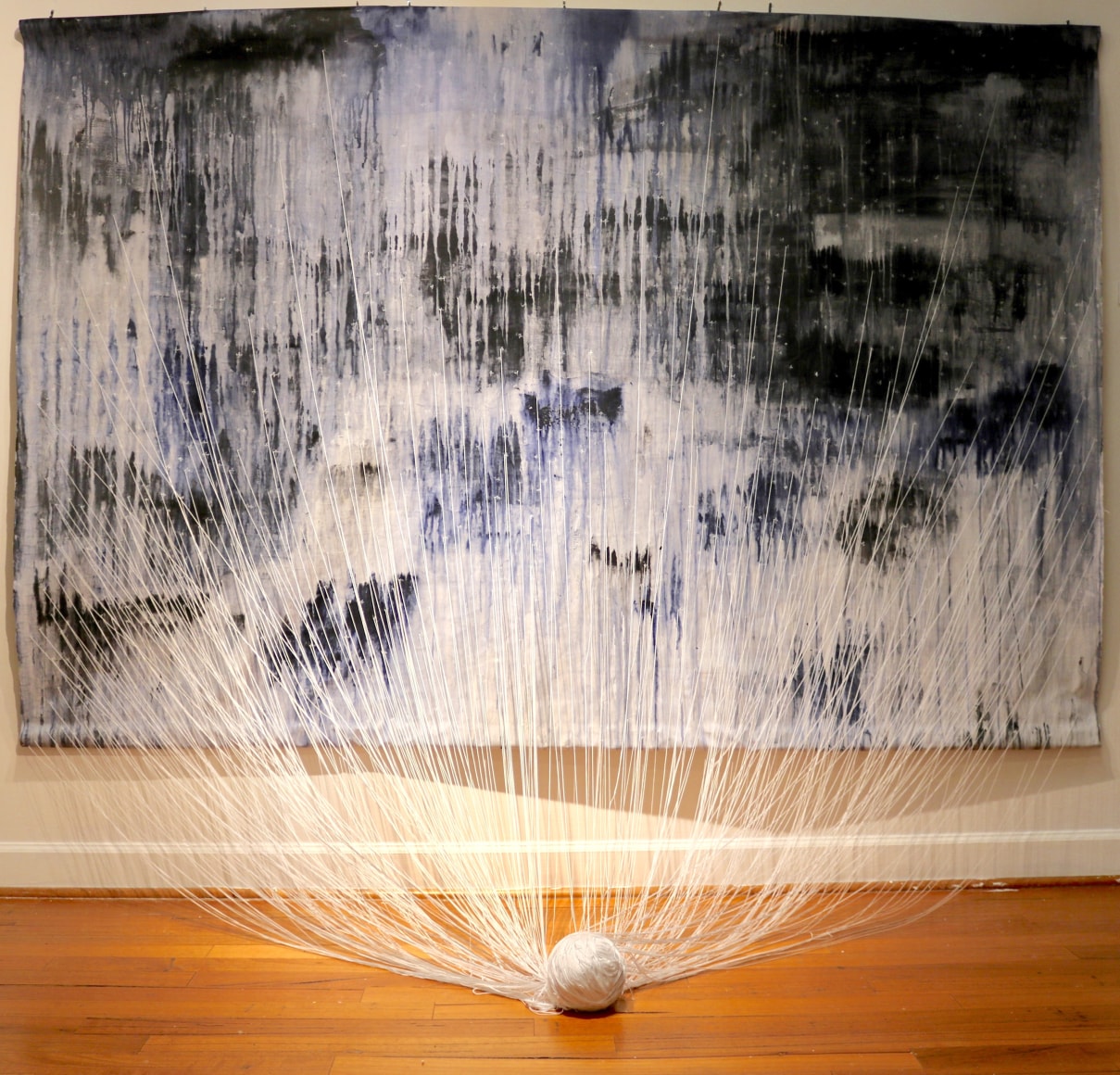 KATE FITZPATRICK  Unmoored  2018, acrylic paint, cotton thread on canvas, 6 x 9 feet