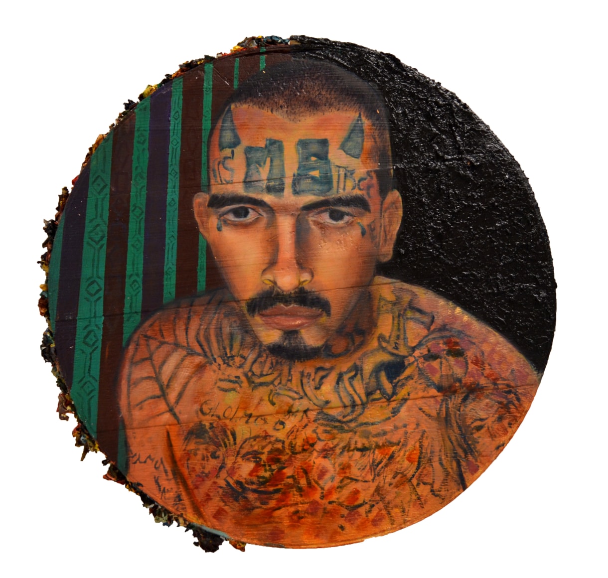 ERICK ANTONIO BENITEZ La Mara (5 of 9) 2014, oil and sand on wood, 16 inches.