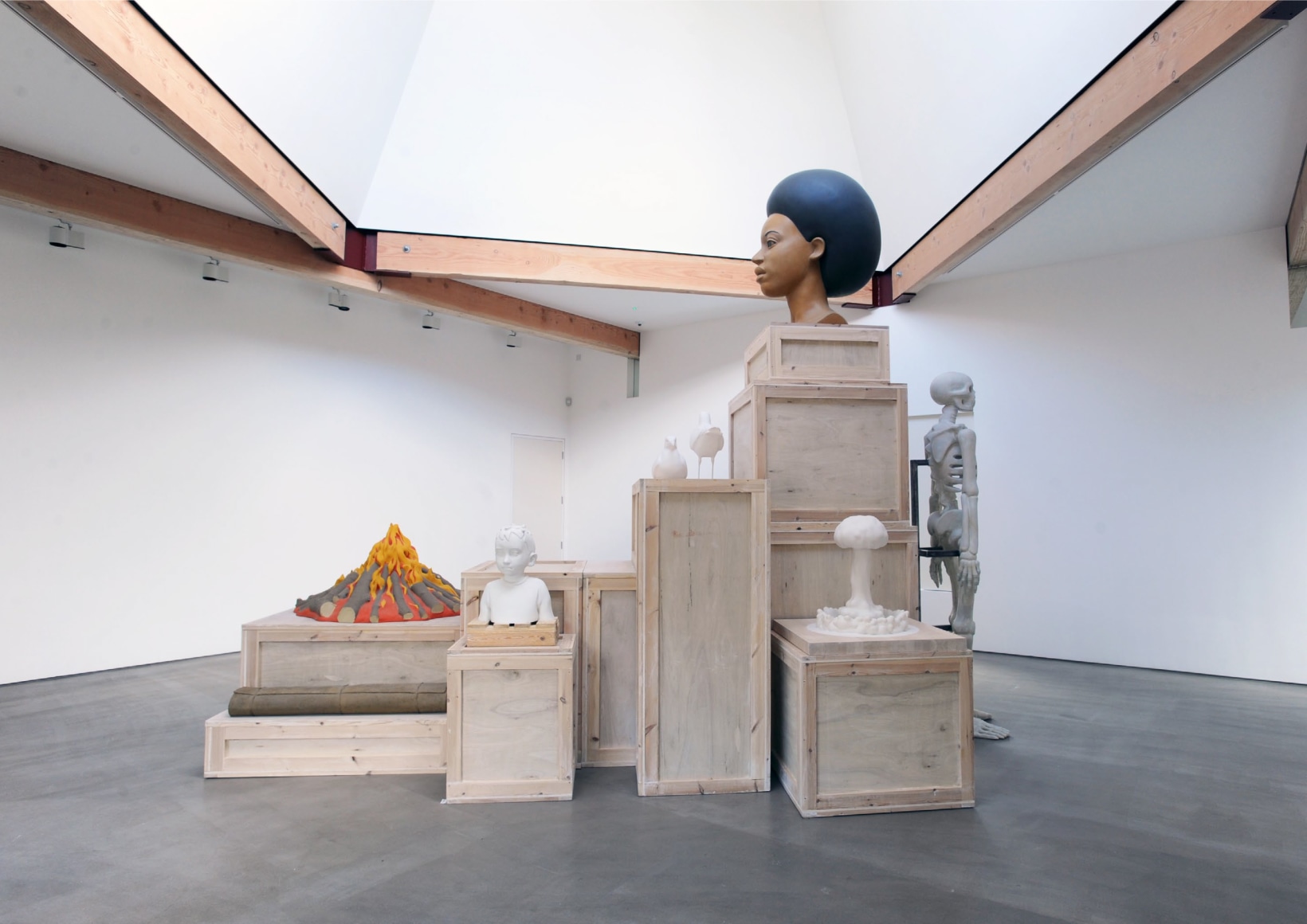 KENNY HUNTER Kontrapunkt wood, resin, paint, steel, 149.6 x 189 x 133 inches installation view