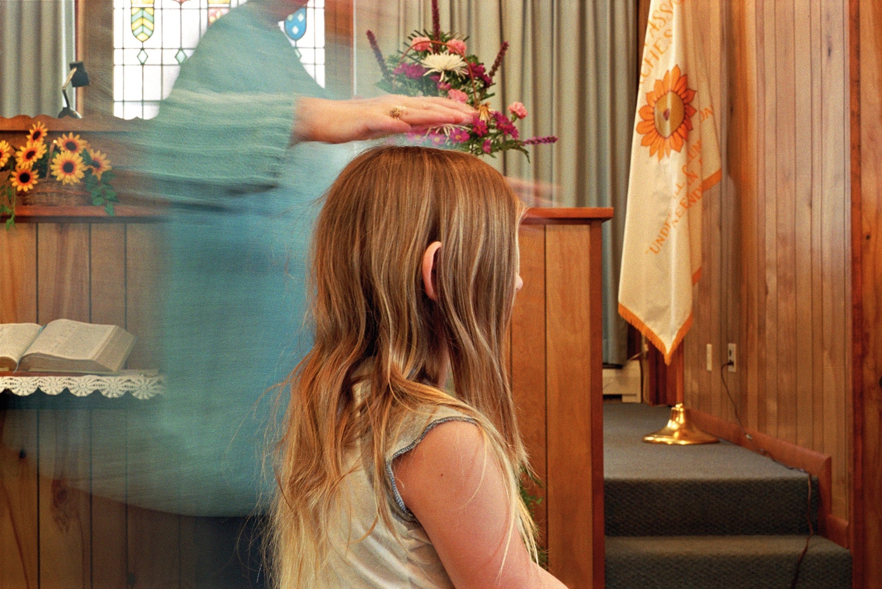 Reverend Jean heals Jennifer, the Healing Temple. Lily Dale, NY (from Seance), 2003  archival digital pri