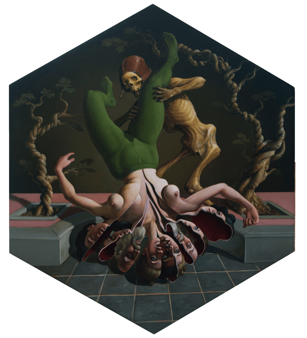 Erik Thor Sandberg  Coaxing  2020, oil on panel, 13 x 11 inches.