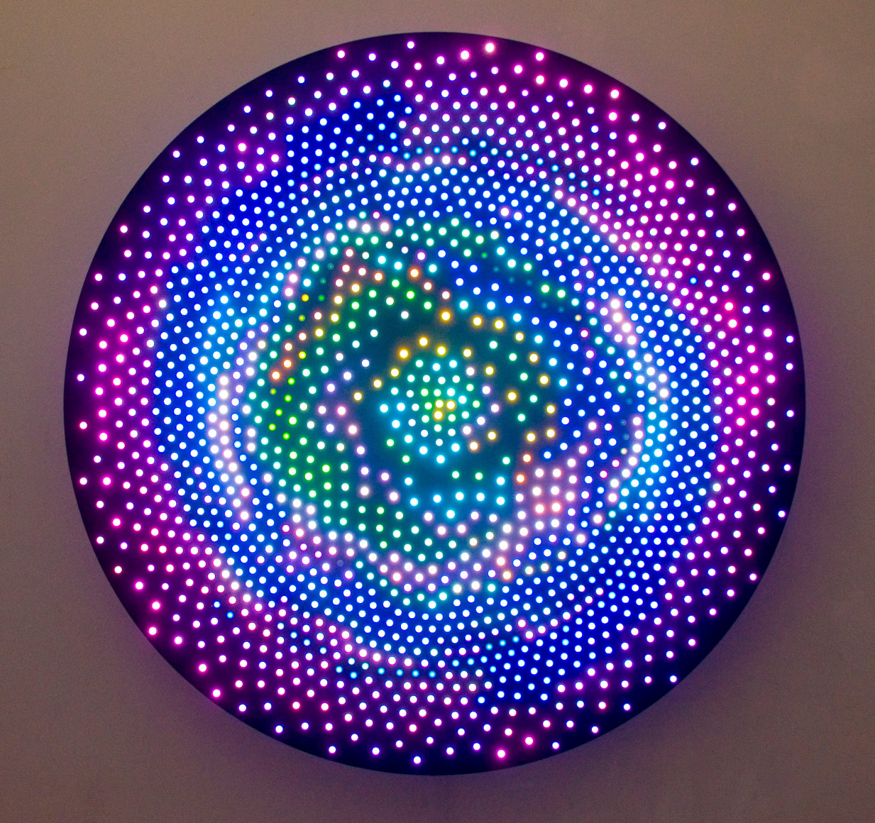 LEO VILLAREAL Big Bang 2008, 1600 light emitting diodes, mac mini, circuitry and anodized aluminum, 60 inches (diameter)