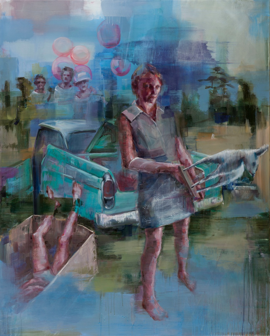 JUSTINE OTTO Blue Ties 2016, oil on linen, 59 x 47 inches.