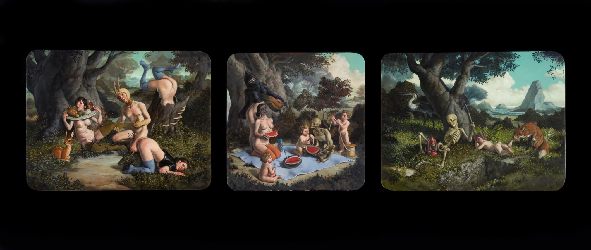 ERIK THOR SANDBERG Once in Future (triptych) 2010, oil on panel, triptych: 11.5 x 15 inches