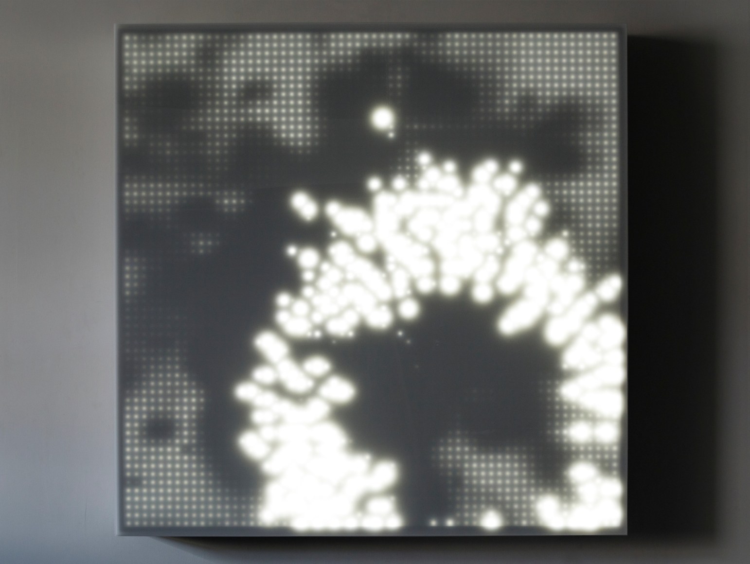 vLEO VILLAREAL Primordial 2009, 3600 light emitting diodes, Mac mini, circuitry and plexi glas, 64 x 64 x 5 inches