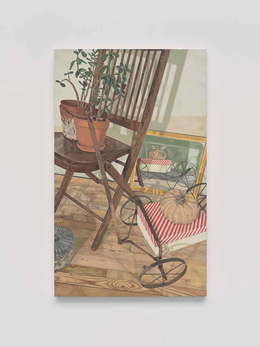 Michael Cline Perched Jade, Perched Pumpkin, 2022 Oil on linen 52 x 32 in 132.1 x 81.3 cm (MCL22.003)