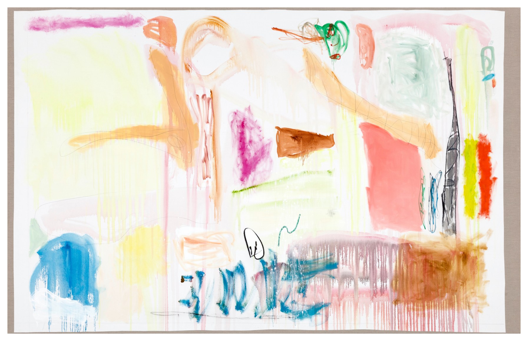 Andreas Breunig Underpressed paintings (frag_20), 2021 Acrylic, oil, charcoal and graphite on canvas on canvas 82 5/8 x 129 7/8 in 210 x 330 cm (ABR22.009)