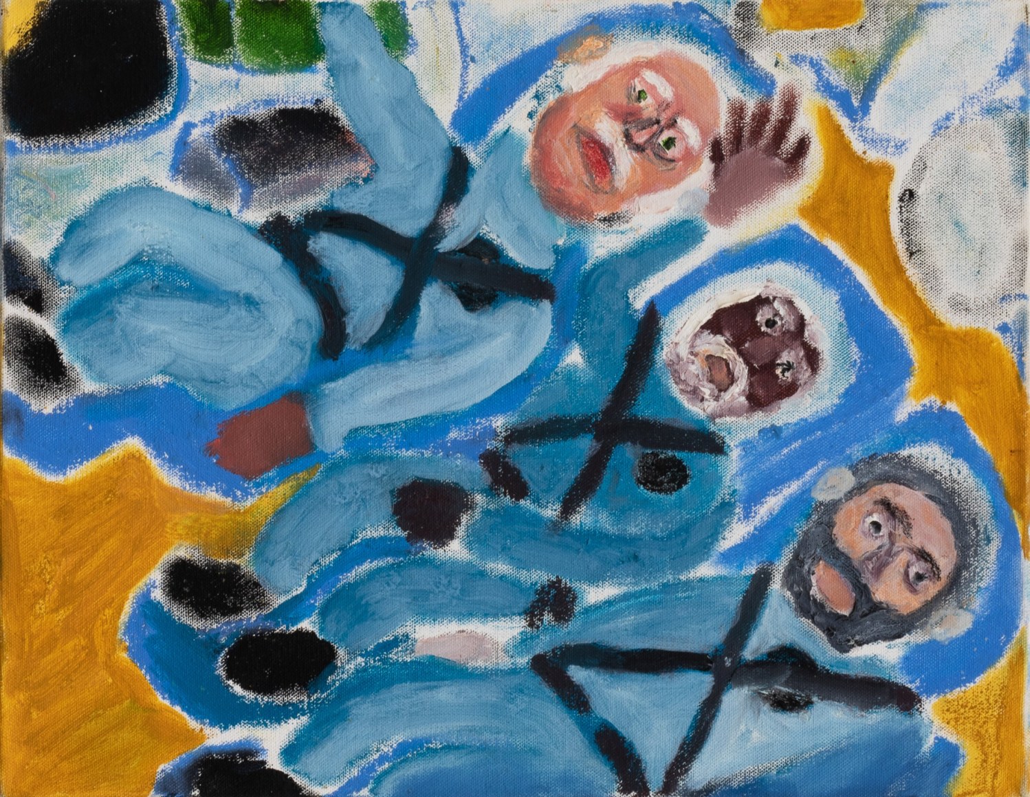 Raynes Birkbeck, Trio in Space, 2019. Oil and acrylic on canvas, 14 x 18 in, 35.6 x 45.7 cm (RBI20.015)