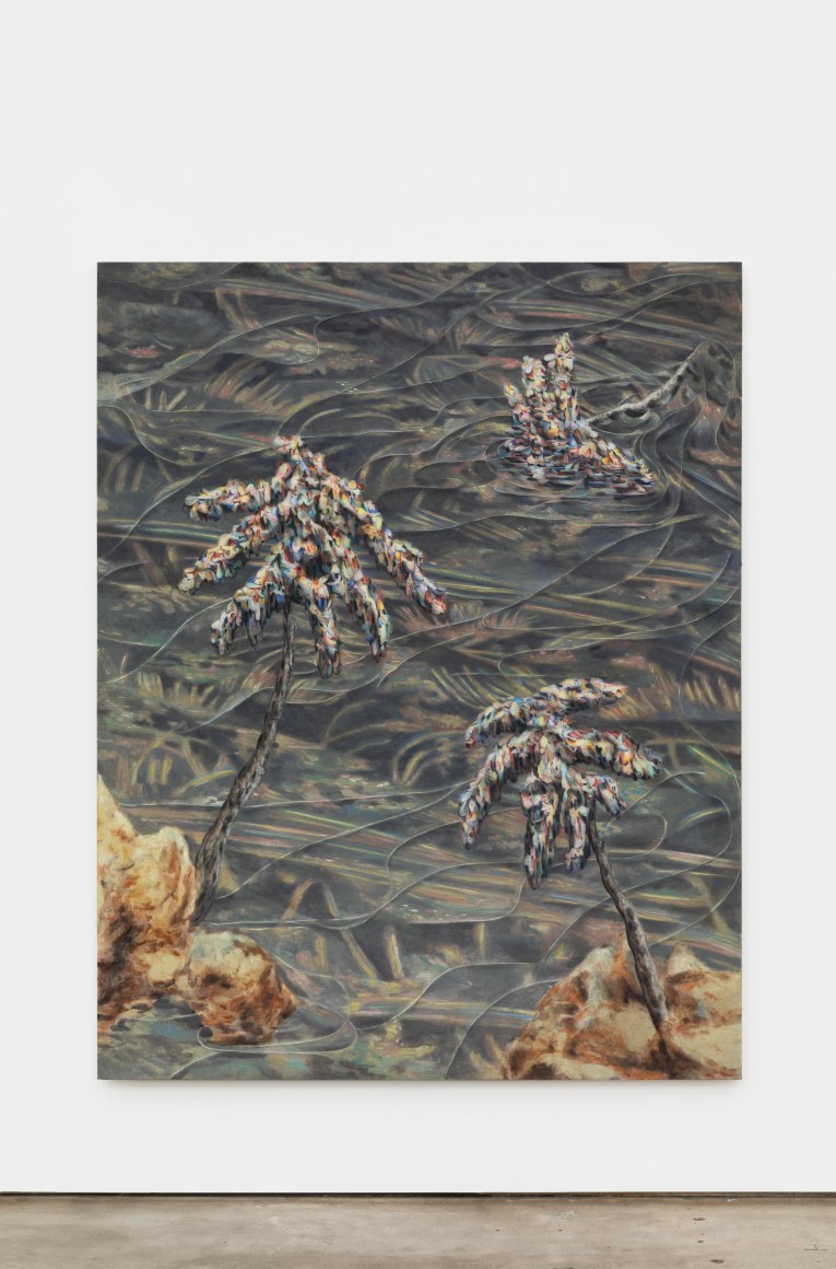 Marin Majic Down the Stream, 2021 Colored pencil, oil color, marble dust on linen 82 3/4 x 64 7/8 in 210.2 x 164.8 cm (MMA21.040)