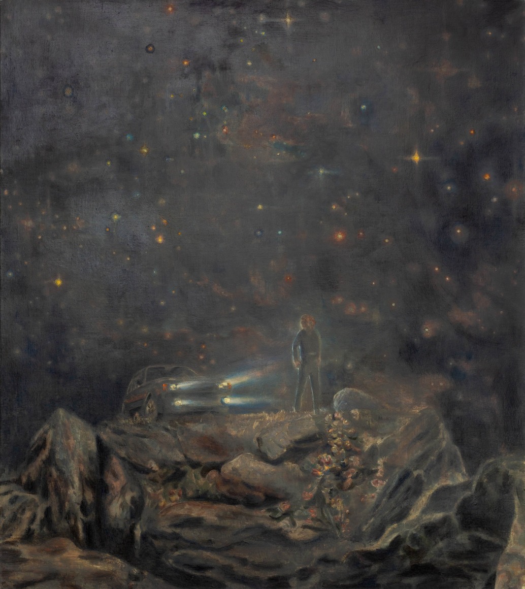 Marin Majic Looking Back, 2023 Oil color, marble dust, and color pencil on linen 45 x 40 in 114.3 x 101.6 cm (MMA23.008)