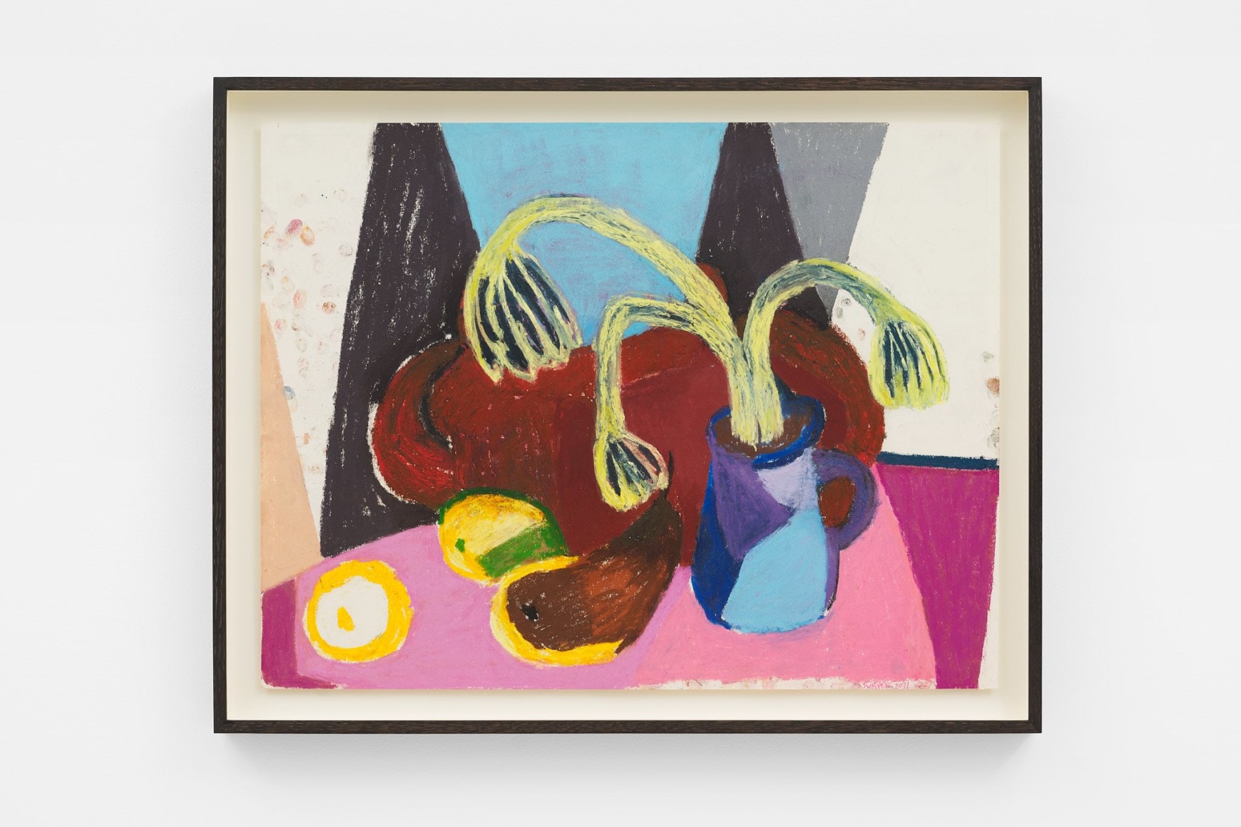 Mònica Subidé Floral winter one pear two lemons, 2022 Pastel, oil pastel and pencil on paper 16 7/8 x 22 1/8 in 43 x 56 cm 19 1/4 x 24 3/8 in (framed) 49 x 62 cm (framed) (MSU22.034)