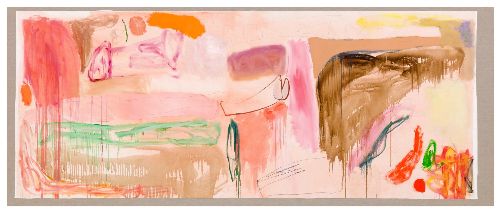 Andreas Breunig Underpressed paintings (frag_25), 2021 Acrylic, oil, charcoal and graphite on canvas on canvas 66 7/8 x 165 3/8 in 170 x 420 cm (ABR22.014)