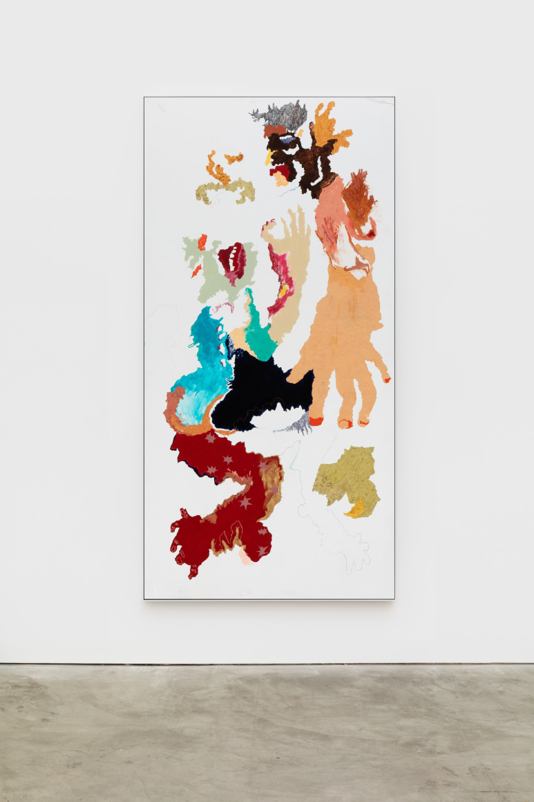 Cindy Phenix Interruption of Proximity, 2020 Oil, acrylic, pastel, color pencil and paper on drywall 96 x 48 in (CP20.008)