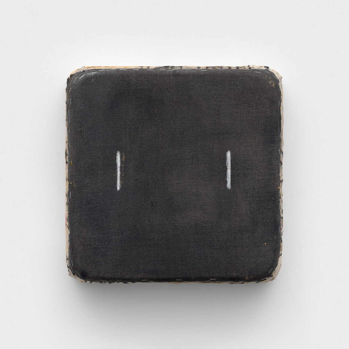 Otis Jones Black With Two White Lines, 2025 Signed, titled, and dated on verso Acrylic on linen on wood 16 x 16 x 3 1/2 in 40.6 x 40.6 x 8.9 cm (OJO25.011)