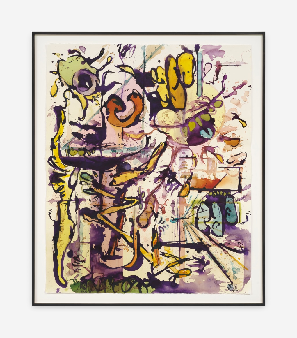 Jan-Ole Schiemann UNTITLED (PURPIL), 2022 Ink, watercolor on paper 49 1/2 x 42 3/8 x 1 5/8 in (framed) 125.8 x 107.5 x 4 cm (framed) (JS22.019)