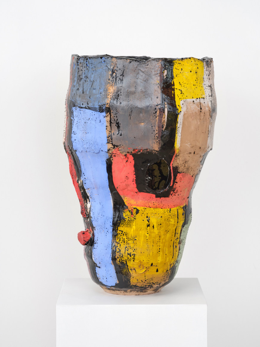 Roger Herman Tall lavender, 2 holes, dark blue red nose, 2023 Glazed ceramic 29 x 17 1/2 in 73.7 x 44.5 cm (ROH24.027)