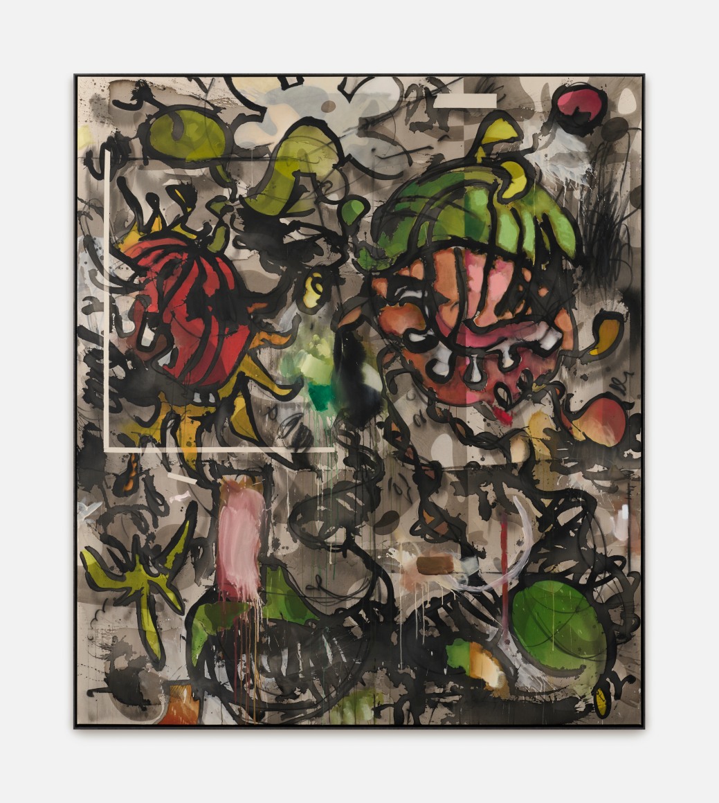 Jan-Ole Schiemann 2 Freunde, 2021 Ink, acrylic, charcoal and oil pastel color on canvas 90 1/2 x 78 3/4 in 230 x 200 cm (JS21.020)