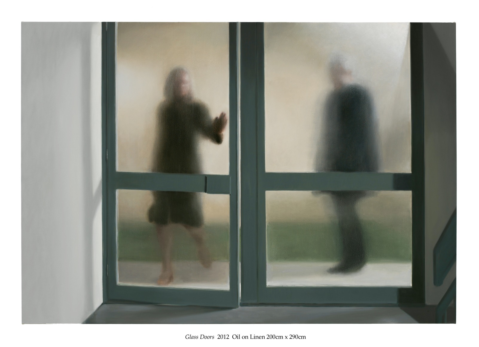 Jonathan Wateridge Glass Doors, 2012 Oil on linen 111 1/8 x 157 1/2 in 282 x 400 cm