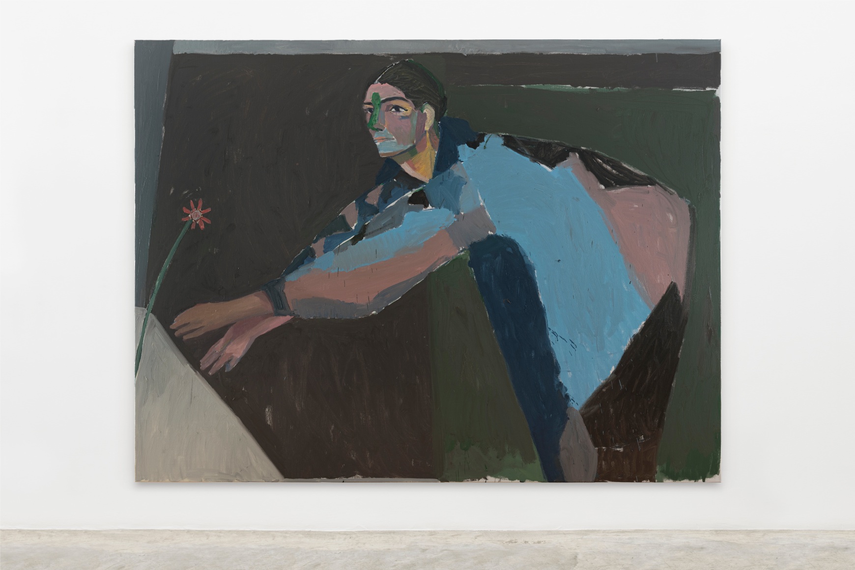 Mònica Subidé The blue sweater, Maria and one flower, 2021 Oil on linen 94 1/2 x 70 7/8 in 240 x 180 cm (MSU22.012)
