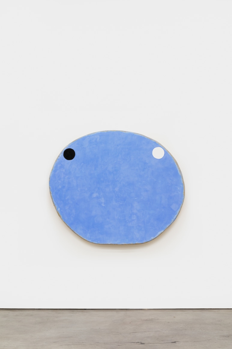 Otis Jones Large Blue with One White and One Black Circle, 2021 Acrylic on linen on wood 49 x 58 x 5 in 124.5 x 147.3 x 12.7 cm (OJO21.003)