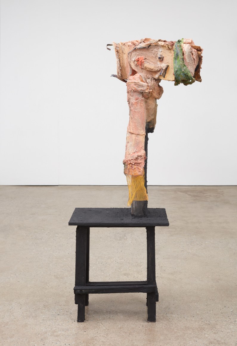 Blair Saxon-Hill With All That Is Near, 2018 Wood, found paint strainer, foam, fiber reinforced plaster, cement, cloth, foam, metal, gouache, pigment 69 x 23 x 16 in 175.3 x 58.4 x 40.6 cm (BSH18.050)
