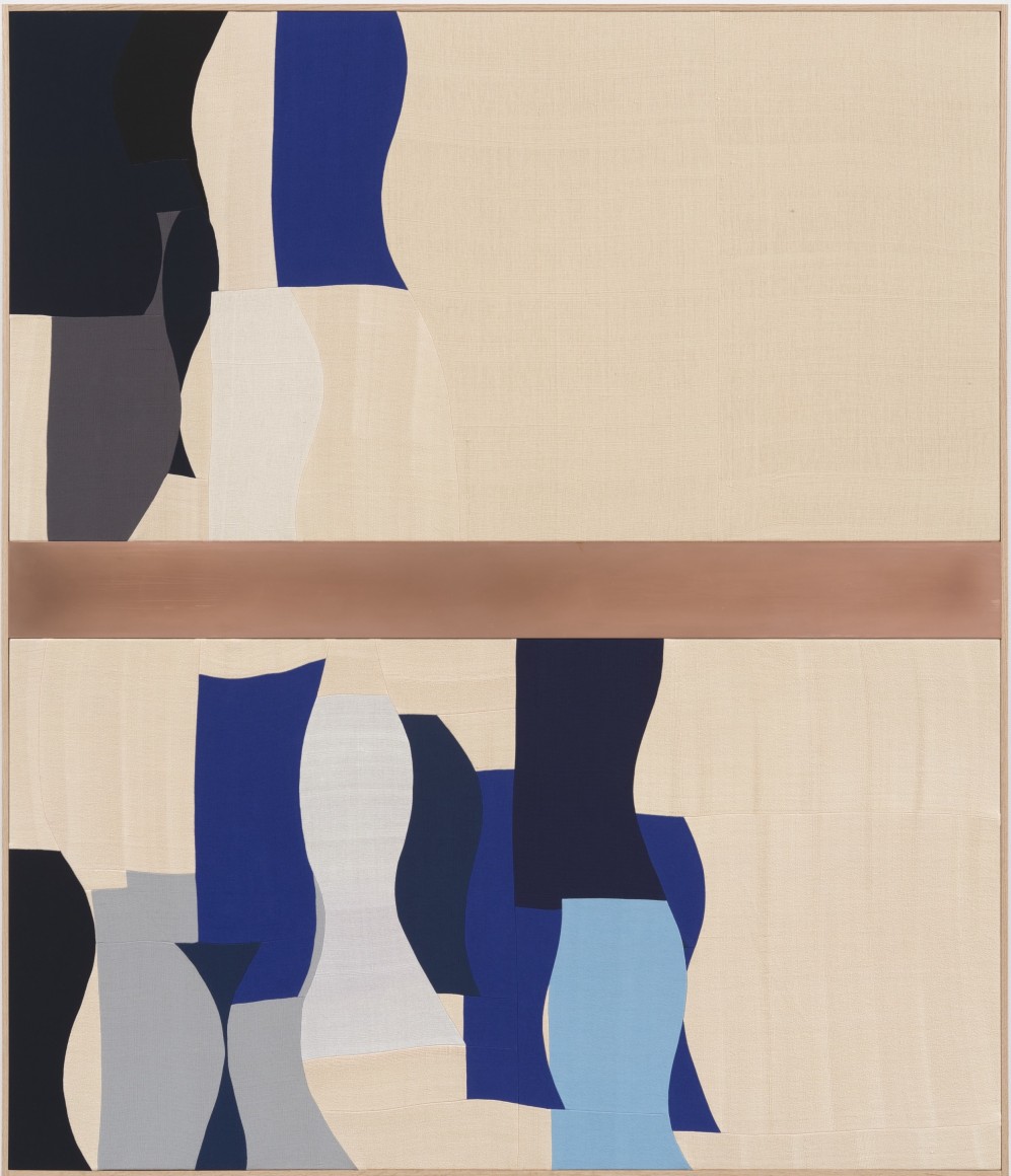 Ethan Cook Blues Run the Game, 2024 Hand woven cotton and copper, framed 85 x 73 in (framed) 215.9 x 185.4 cm (framed) (ECO23.107)