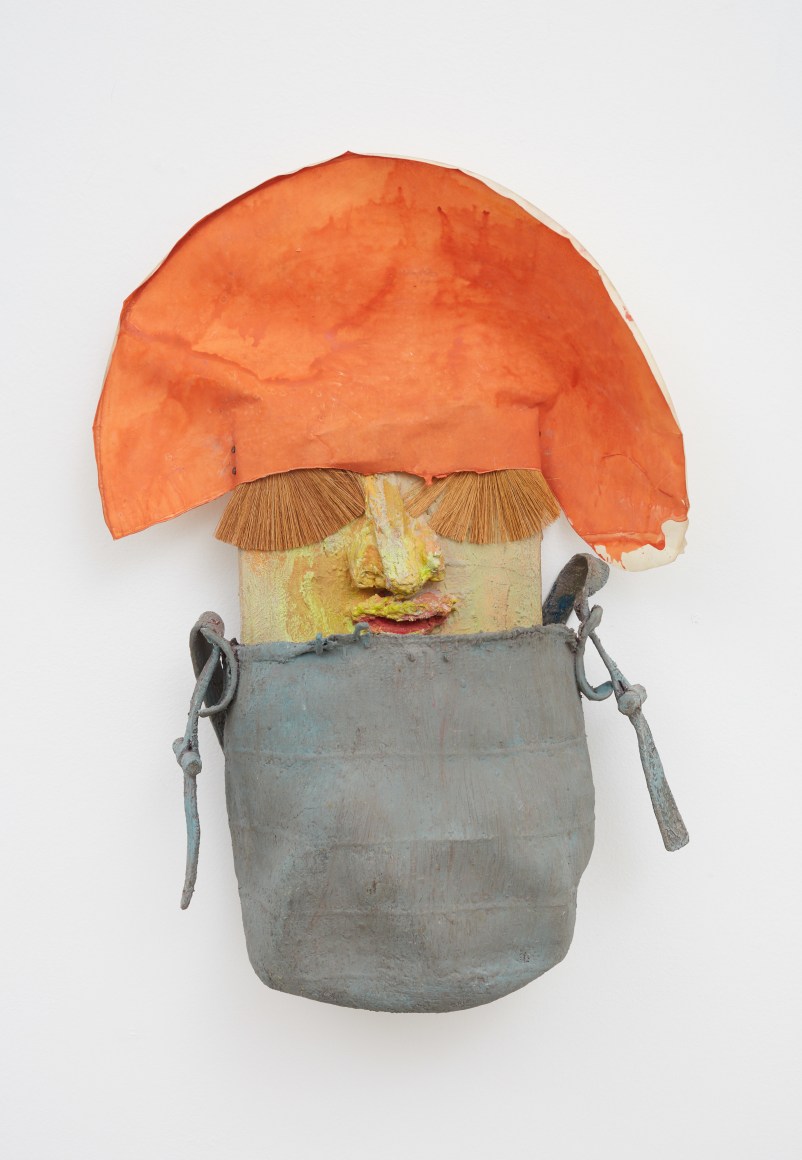 Blair Saxon-Hill We Carry to The Sun, 2018 Bass drum head, wood, fiber reinforced plaster, gouache, foam, purse, bristled brushes 26 x 19 x 9 in 66 x 48.3 x 22.9 cm (BSH18.044)