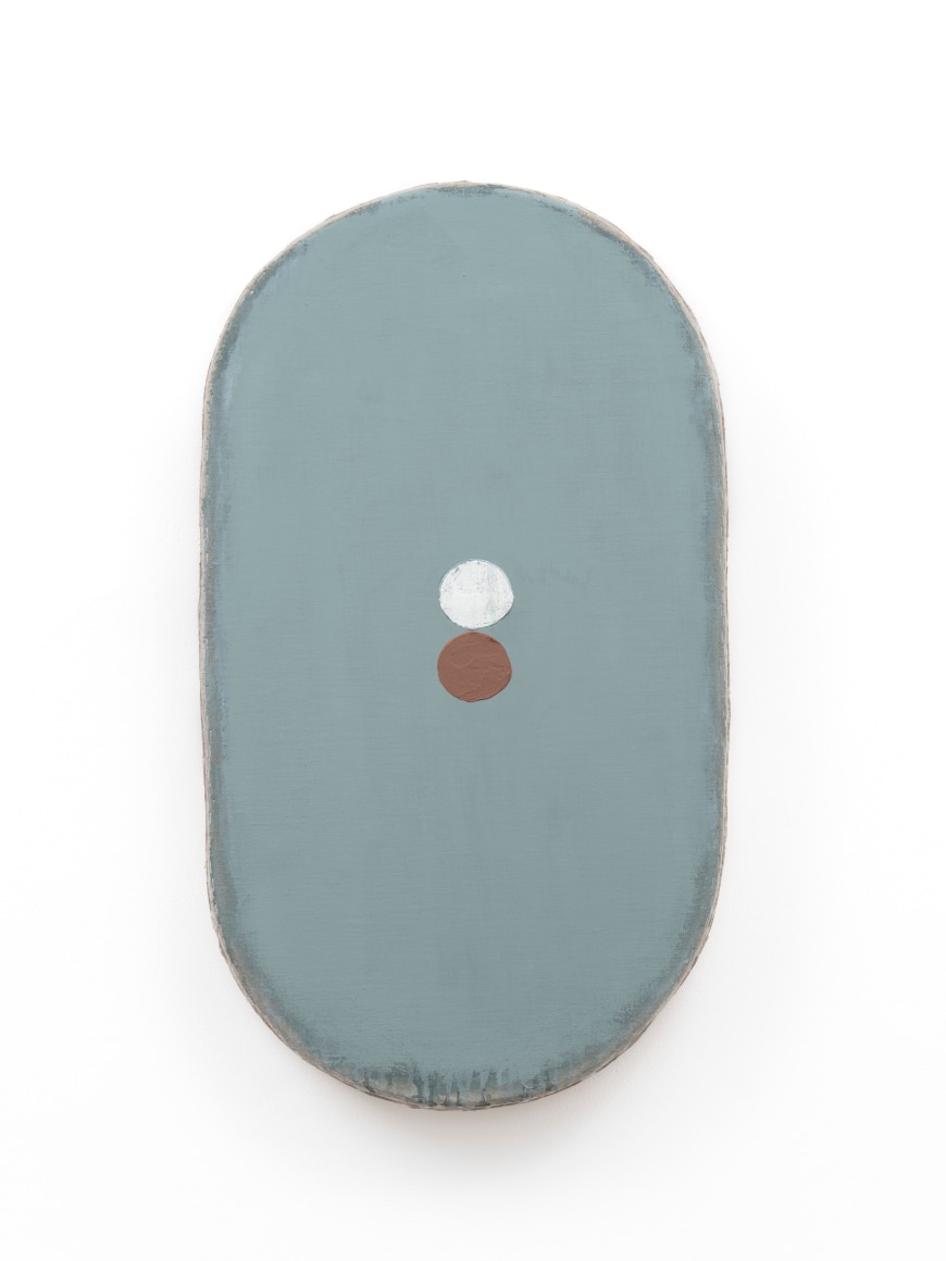Otis Jones Green Shape With White and Brown Circles, 2024 Signed, titled, and dated on verso Acrylic on linen on wood 36 1/4 x 21 x 5 in 92.1 x 53.3 x 12.7 cm (OJO24.008)
